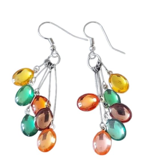 NWT E1835 Colorful Cluster Dangle Earrings. Women's Fashion Jewelry - Picture 2 of 16